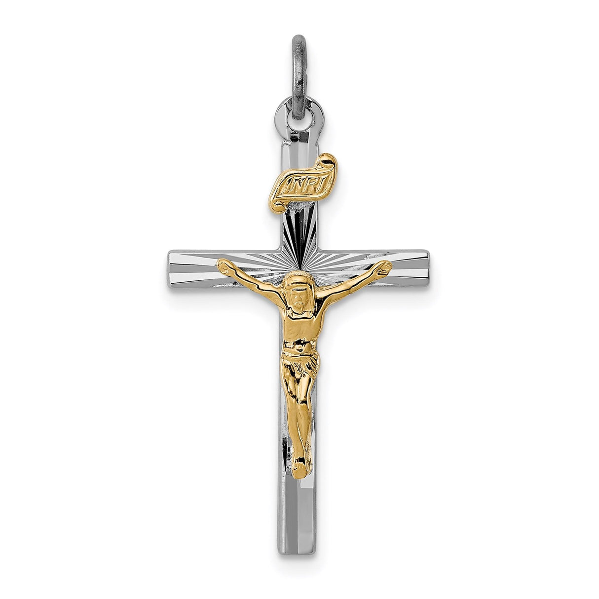 Sterling Silver Crucifix Cross Pendant with INRI and Sunburst Design for Men and Women