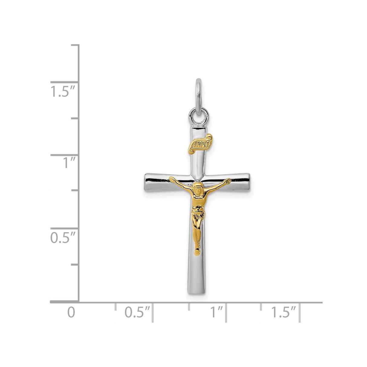 Sterling Silver Crucifix Cross Pendant with Two-Tone Jesus Figure and INRI Detail