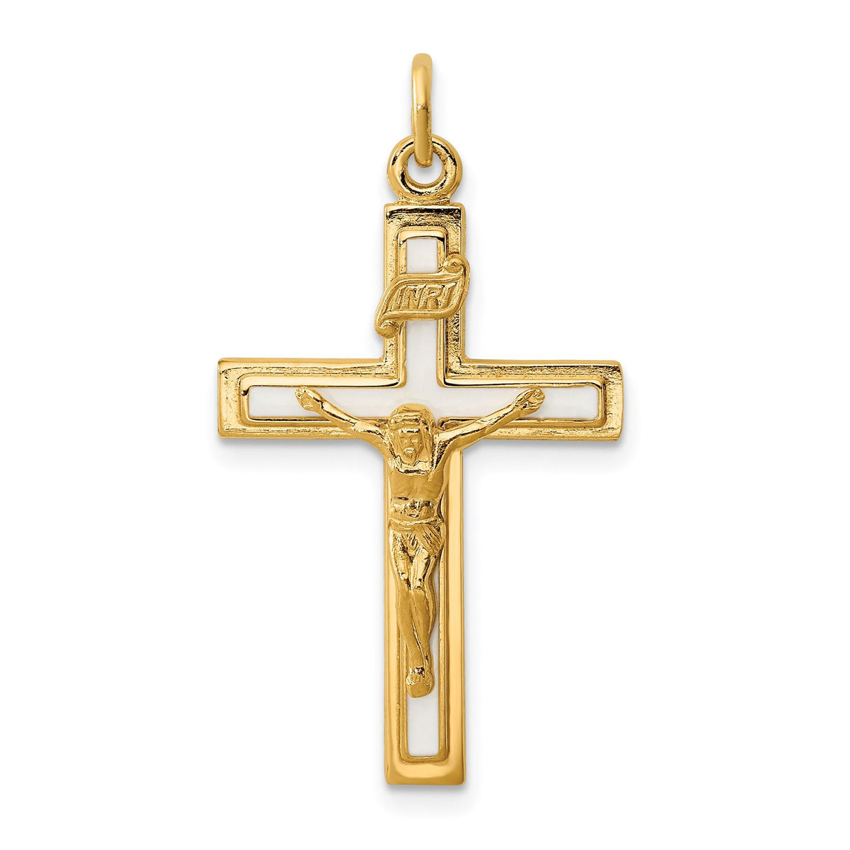 Sterling Silver Crucifix Cross Pendant with INRI Scroll and Textured Jesus Figure