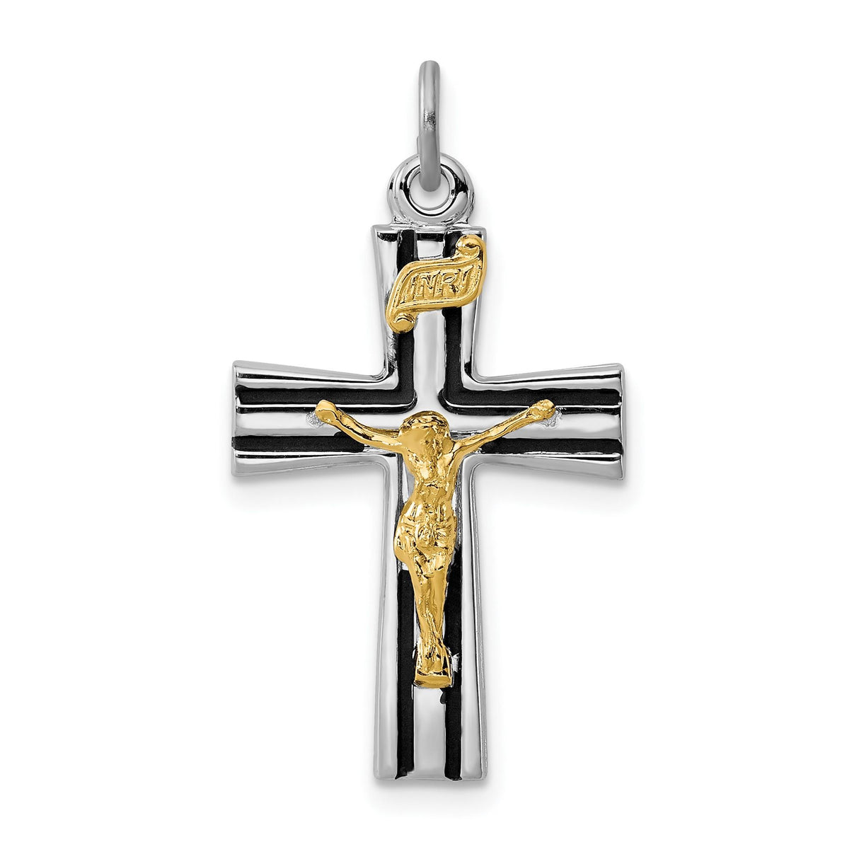 Sterling Silver Crucifix Cross Pendant with Gold Vermeil Detailing and INRI Banner