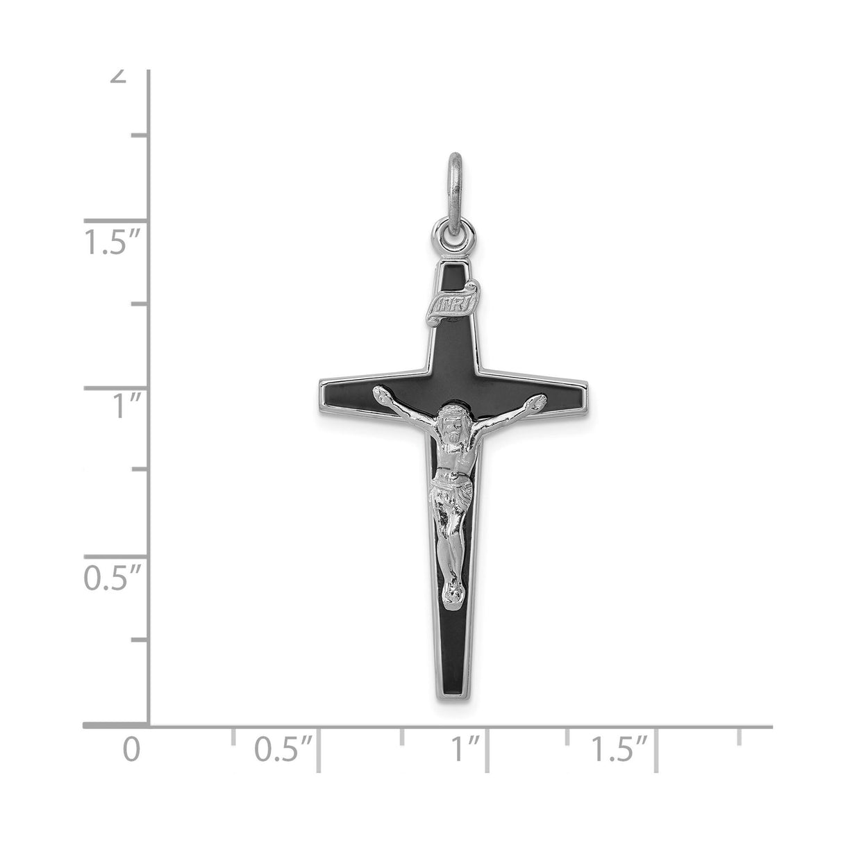 Sterling Silver Crucifix Pendant with Black Enamel, Jesus Charm, Religious Design