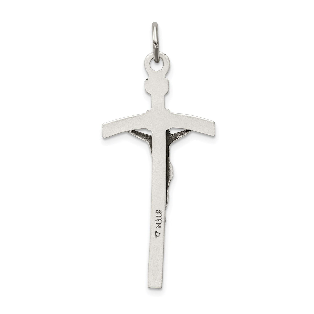 Sterling Silver Crucifix Pendant with Textured Woodgrain Cross and INRI Symbol