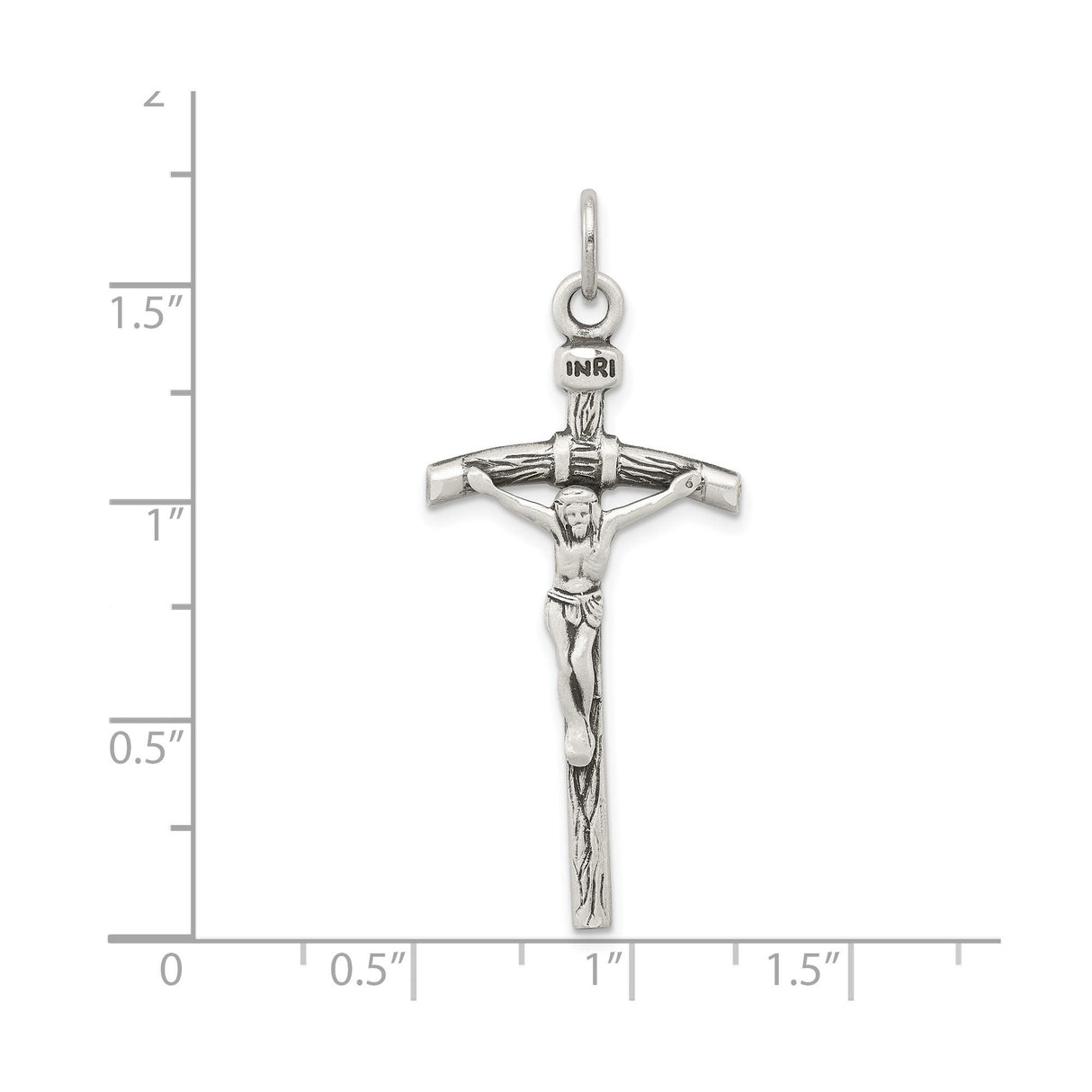 Sterling Silver Crucifix Pendant with Textured Woodgrain Cross and INRI Symbol