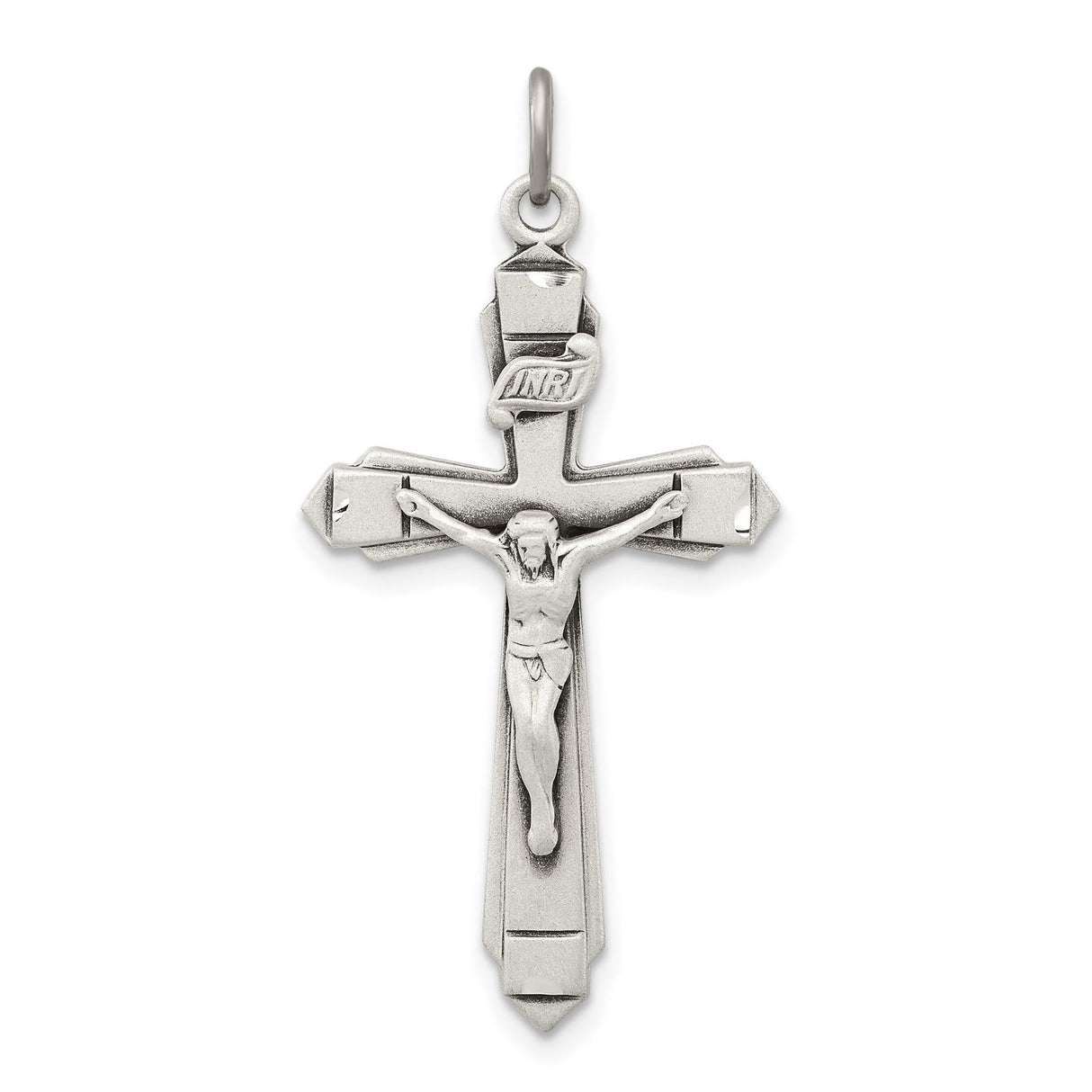 Sterling Silver Crucifix Cross Pendant with Matte Finish and Detailed Jesus Figure