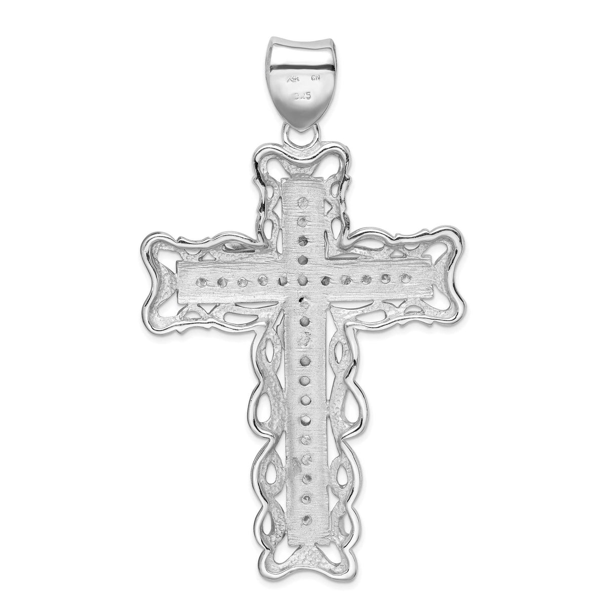 Sterling Silver Crucifix Cross Pendant with Cubic Zirconia, Filigree Design, Jesus Christ Symbol