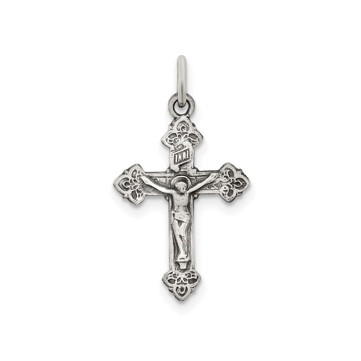 Sterling Silver Crucifix Cross Pendant with Jesus and Gothic Filigree Design