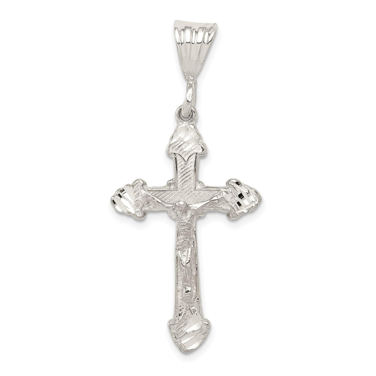 Sterling Silver Crucifix Cross Pendant with Textured Flared Ends, Bold Gothic Christian Style