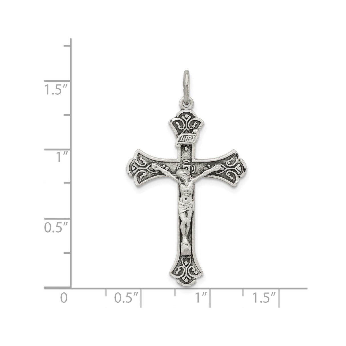Sterling Silver Crucifix Cross Pendant with INRI and Scrollwork Accents Christian Jewelry