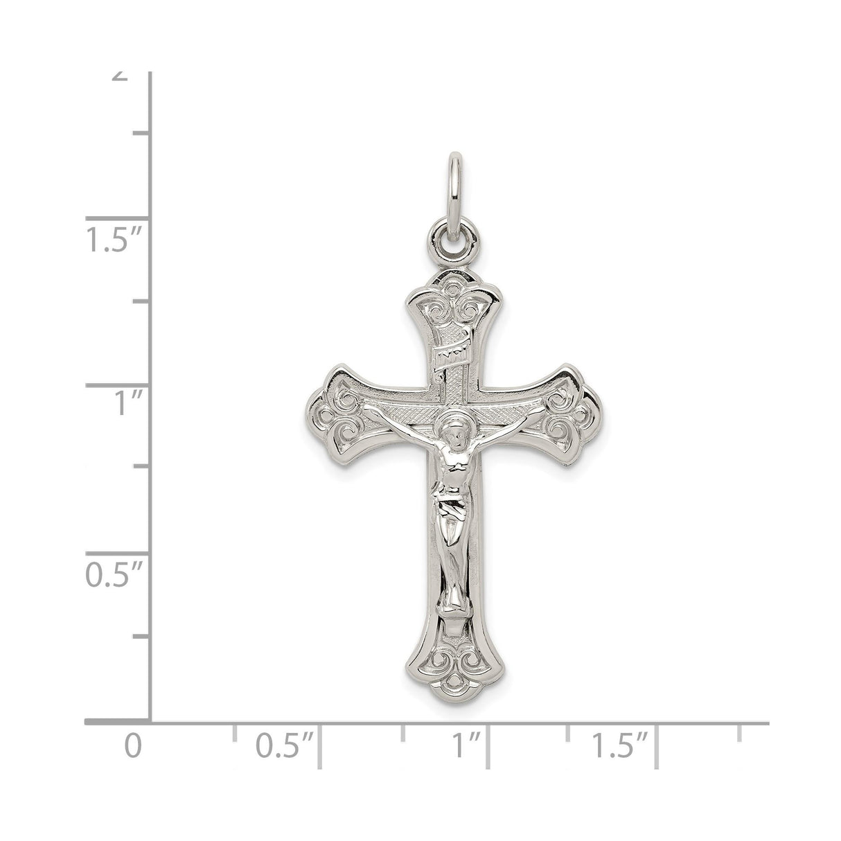 Sterling Silver Crucifix Cross Pendant with Detailed Jesus Figure, Textured Religious Design
