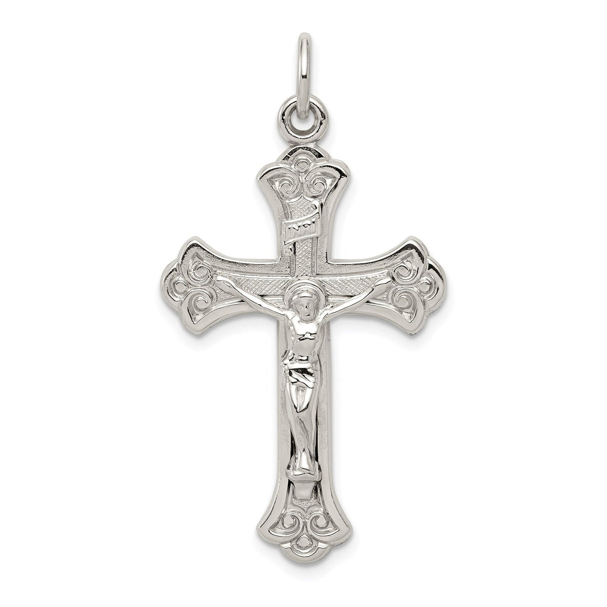 Sterling Silver Crucifix Cross Pendant with Detailed Jesus Figure, Textured Religious Design