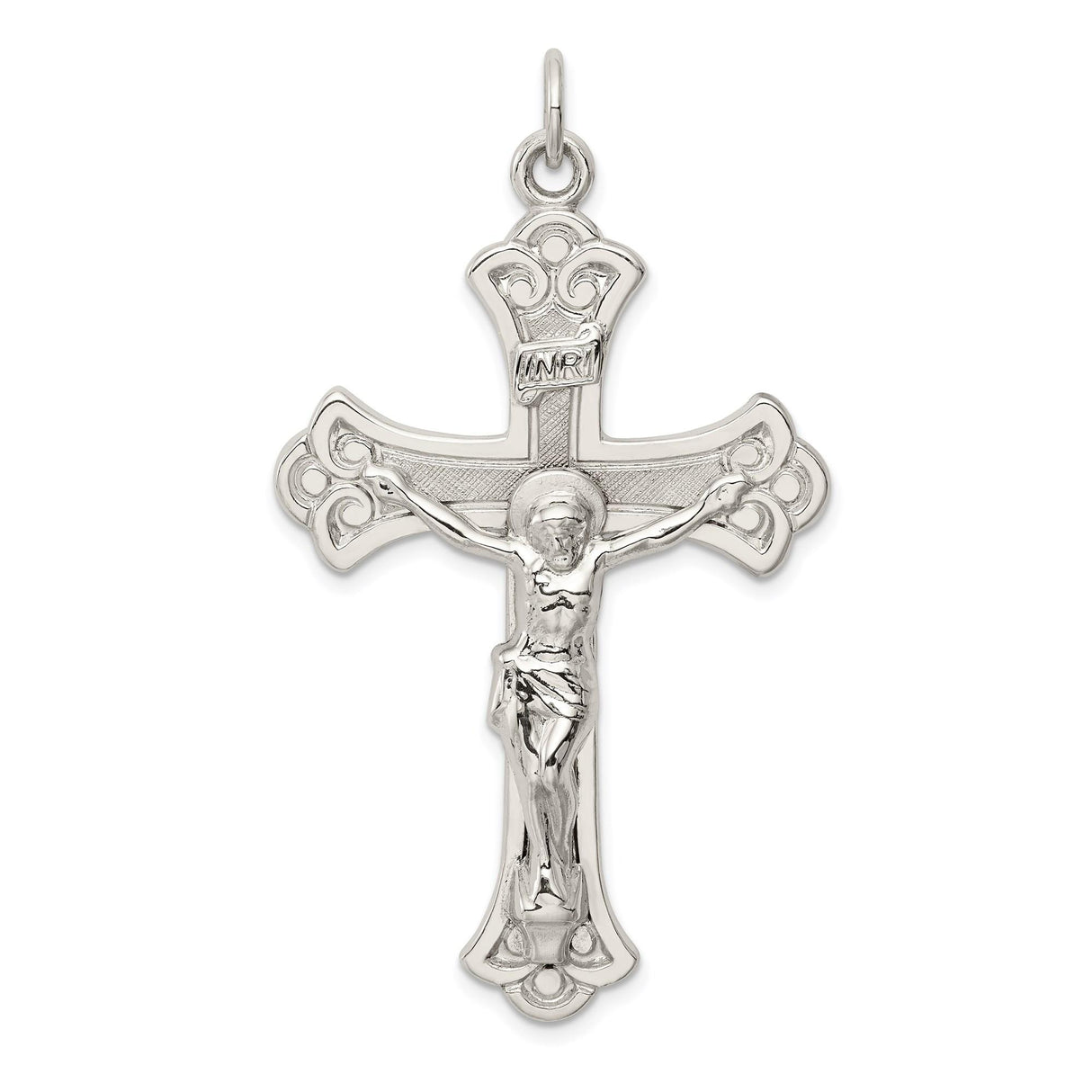 Sterling Silver Crucifix Pendant with Realistic Jesus Figure and Filigree Detailing