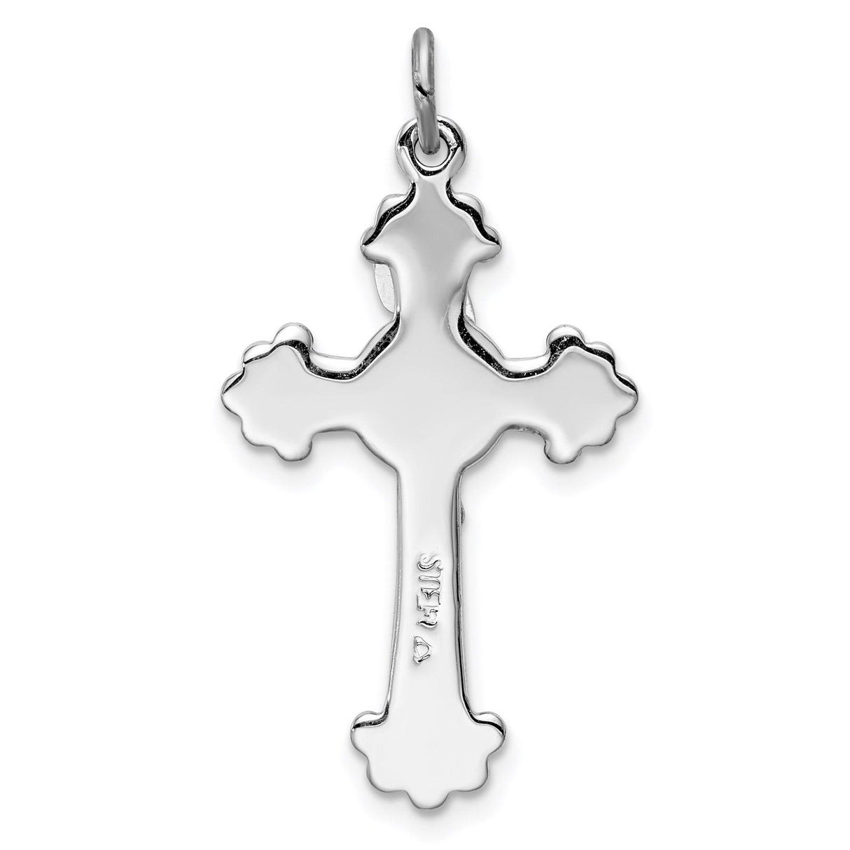 Sterling Silver Crucifix Cross Pendant with Gold Vermeil INRI Scroll and Fleur Design