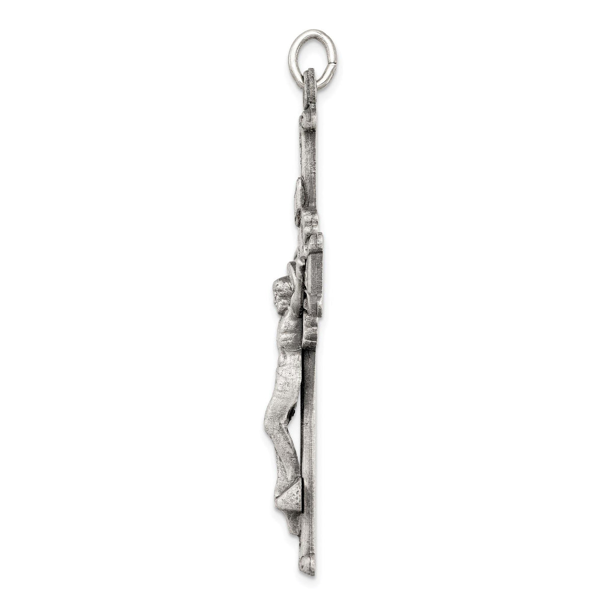 Sterling Silver Crucifix Pendant with INRI Jesus, Antiqued Scroll Design