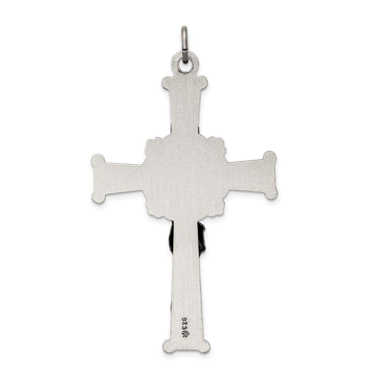 Sterling Silver Crucifix Pendant with INRI Jesus, Antiqued Scroll Design