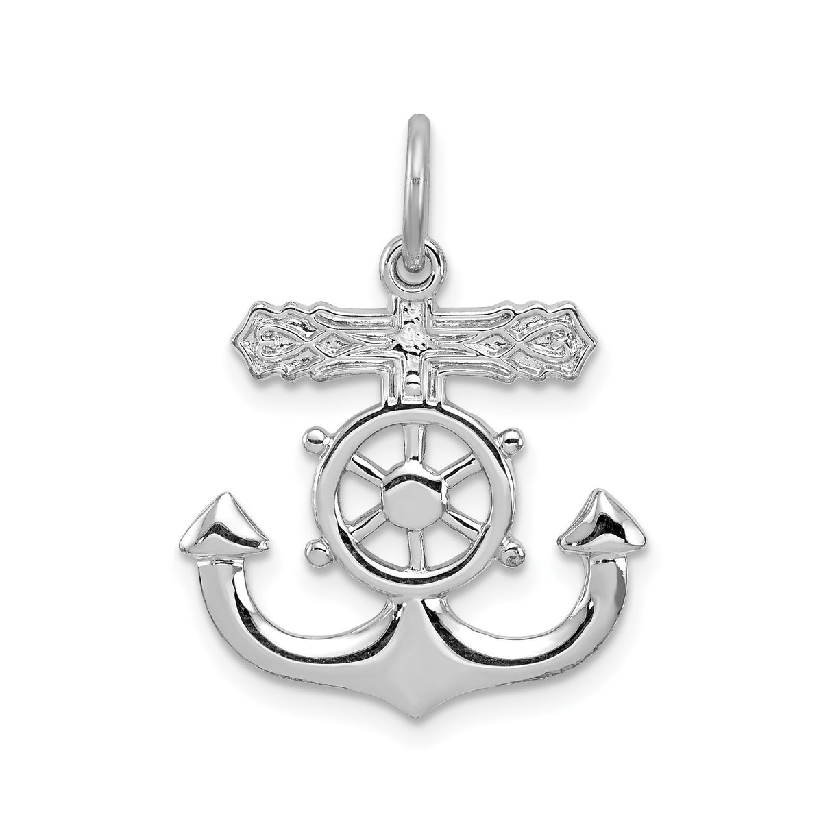 Sterling Silver Anchor Cross Pendant with Nautical Ship Wheel Design for Men and Women