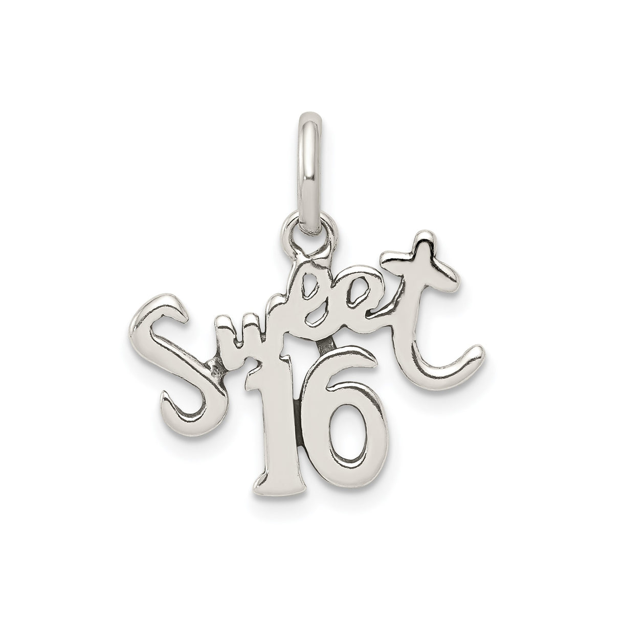 Sterling Silver Sweet Sixteen Pendant Charm with Script Design for Teen Girls