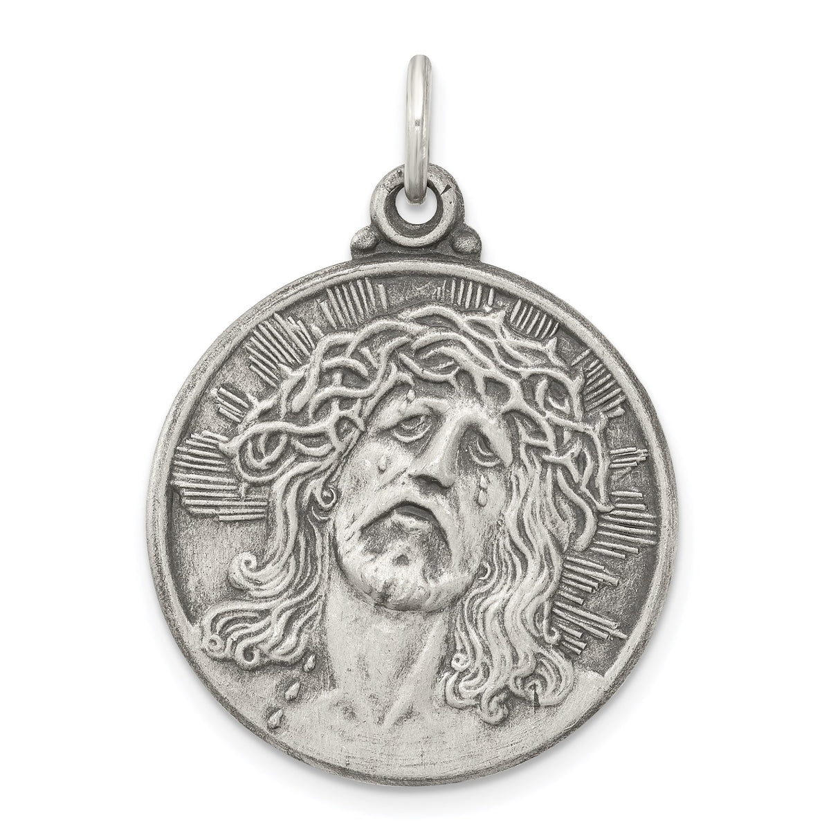 Sterling Silver Jesus Christ Pendant with Radiant Halo and Crown of Thorns