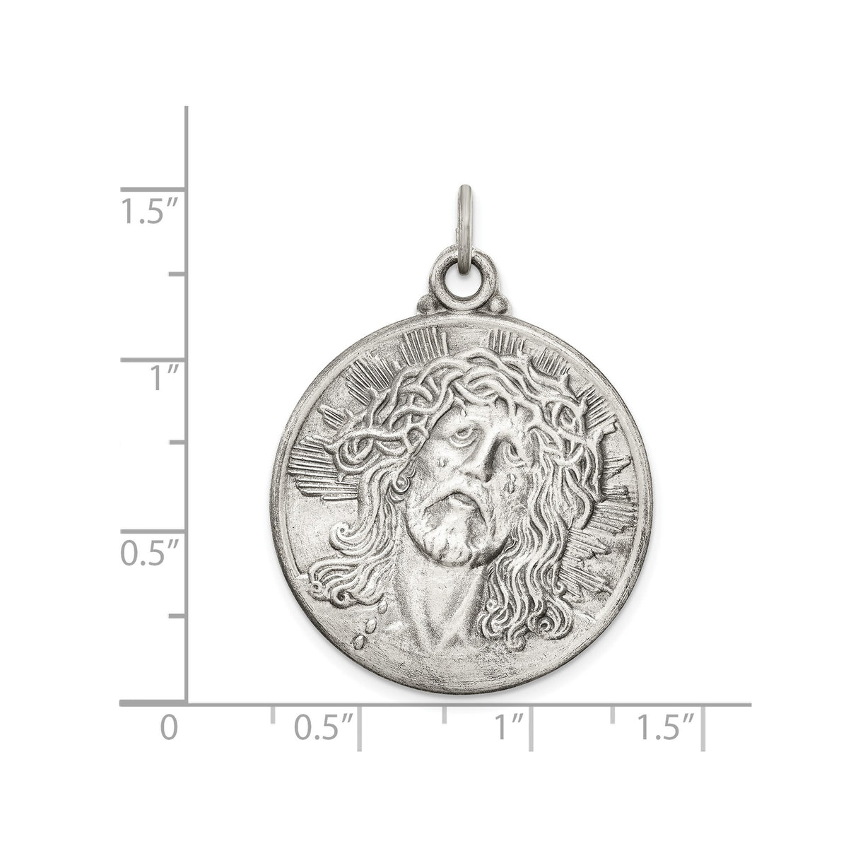 Sterling Silver Jesus Christ Pendant with Halo and Crown of Thorns , Catholic Medallion for Men or Women