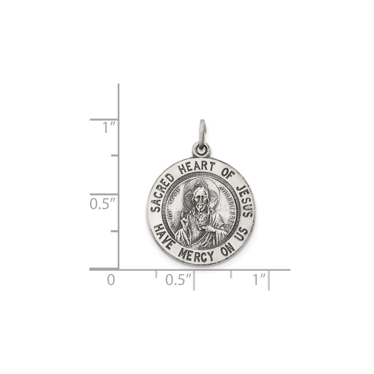 Sterling Silver Sacred Heart of Jesus Pendant with Devotional Inscription