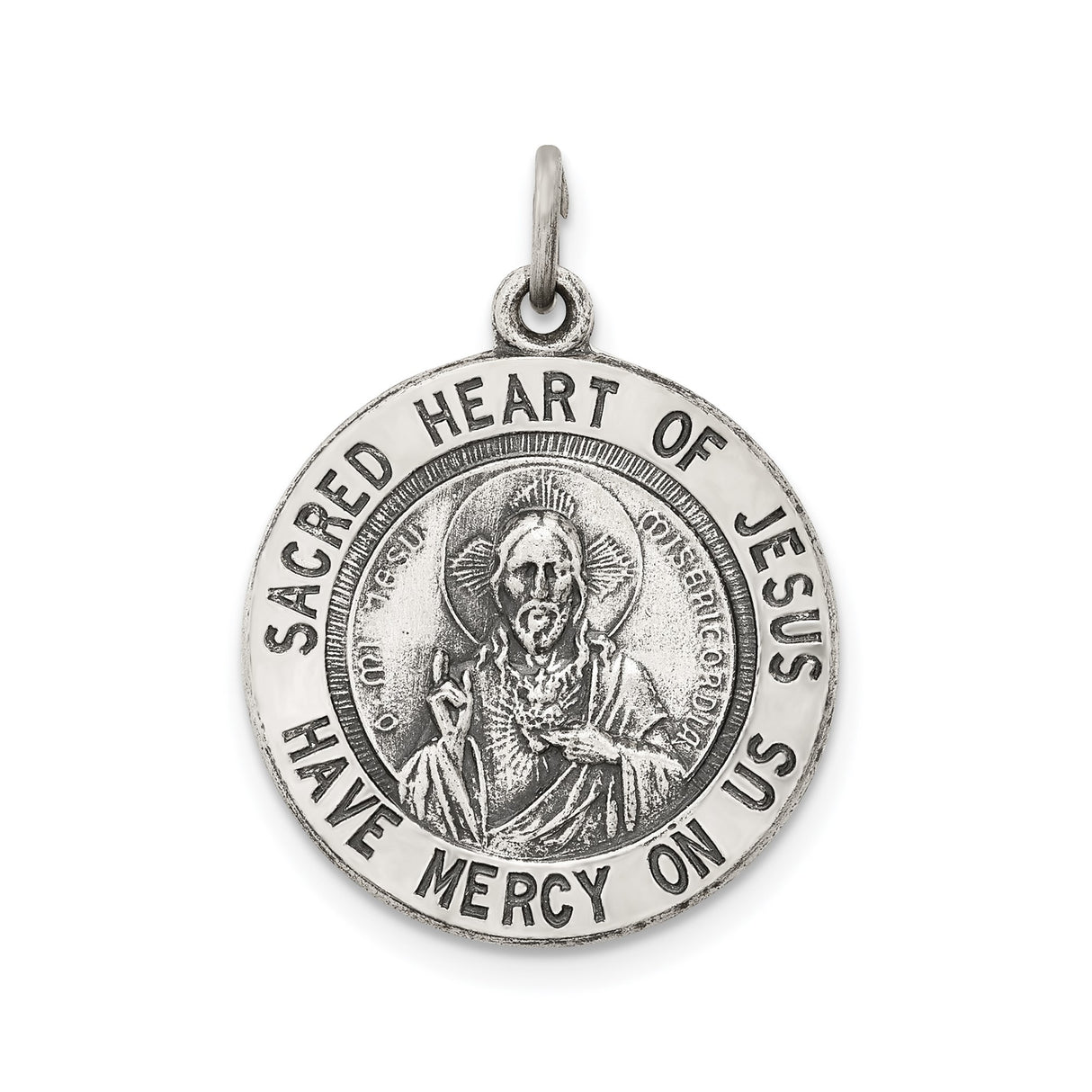 Sterling Silver Sacred Heart of Jesus Pendant with Devotional Inscription