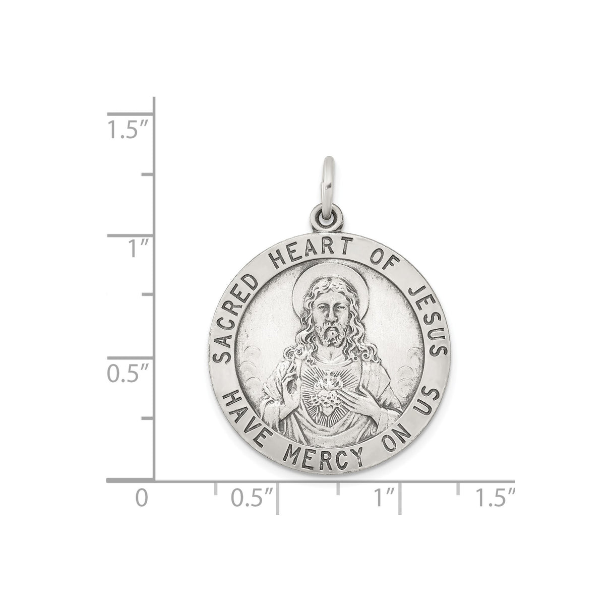 Sterling Silver Sacred Heart of Jesus Pendant with Holy Emblem and Mercy Inscription