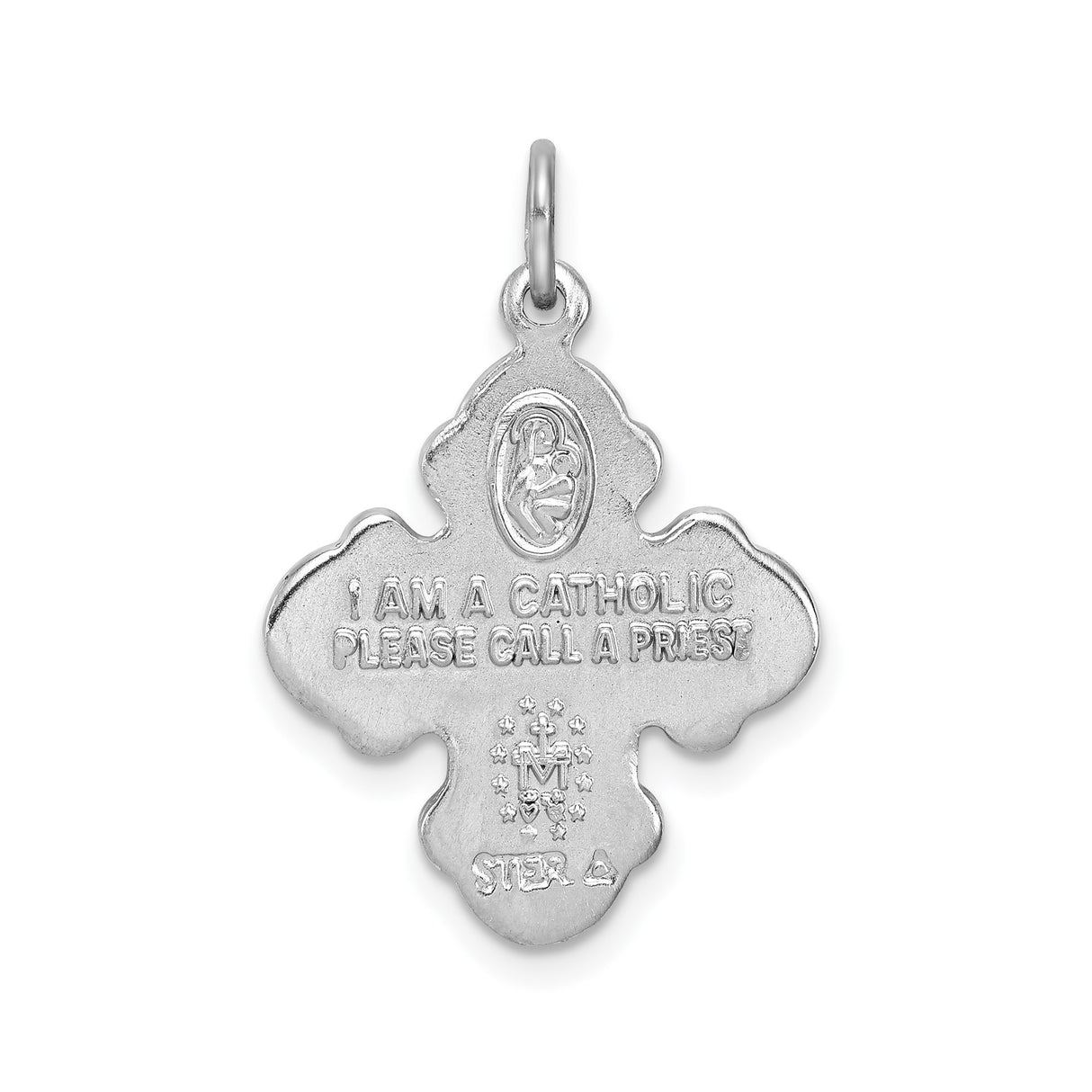 Sterling Silver Cross Pendant with Gold Trim Featuring Jesus, Virgin Mary, and Saints