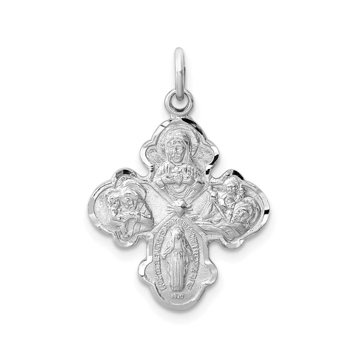 Sterling Silver Four-Way Cross Pendant with Sacred Heart, Miraculous Medal, St. Joseph and St. Christopher