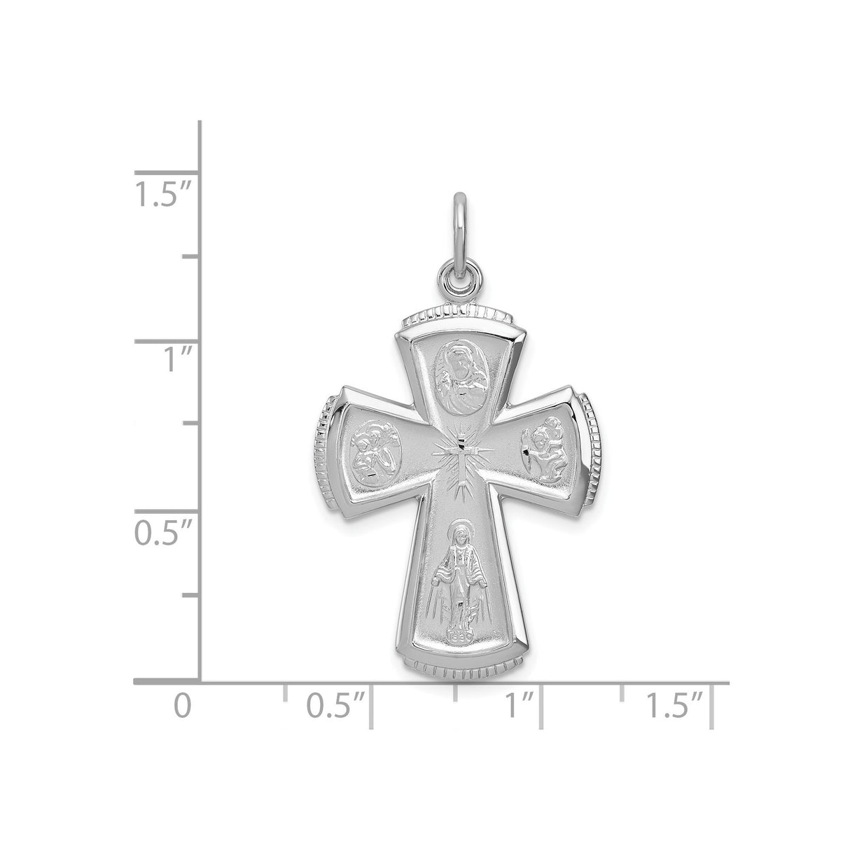 Sterling Silver Cross Pendant with Flared Design and Angel Detail for Men and Women