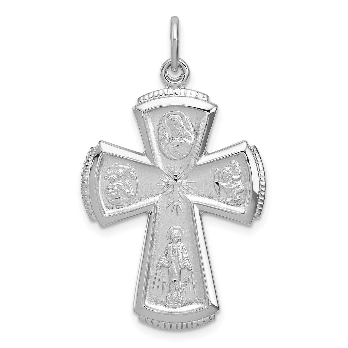 Sterling Silver Cross Pendant with Flared Design and Angel Detail for Men and Women