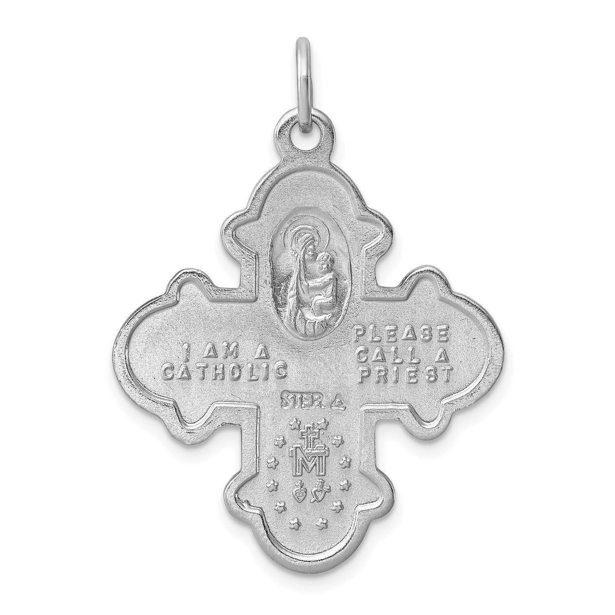 Sterling Silver Four-Way Cross Pendant with Sacred Heart, St. Christopher, Miraculous Medal, St. Joseph
