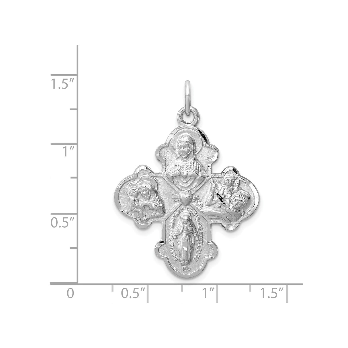Sterling Silver Four-Way Cross Pendant with Sacred Heart, St. Christopher, Miraculous Medal, St. Joseph