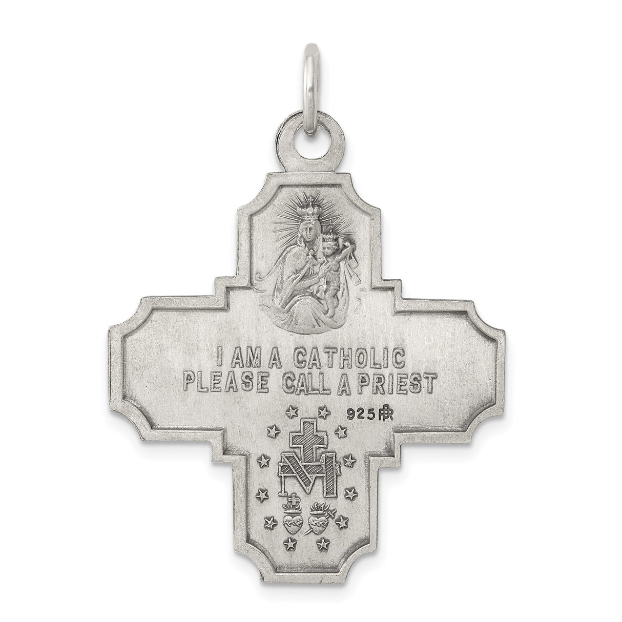 Sterling Silver Catholic Cross Pendant with Sacred Heart, Saint Joseph, and Miraculous Medal