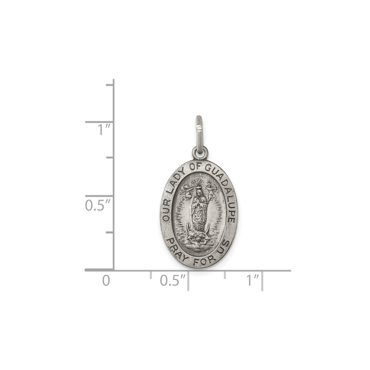 Sterling Silver Our Lady of Guadalupe Oval Pendant Catholic Virgin Mary Medal Charm