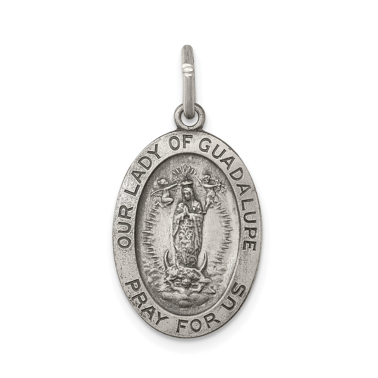 Sterling Silver Our Lady of Guadalupe Oval Pendant Catholic Virgin Mary Medal Charm