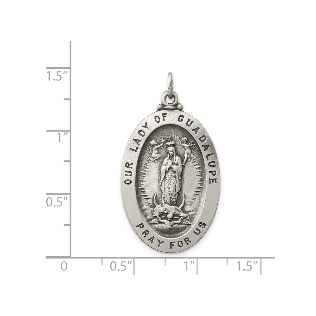 Sterling Silver Pendant Featuring Our Lady of Guadalupe with Angel Figures, Catholic Religious Medal