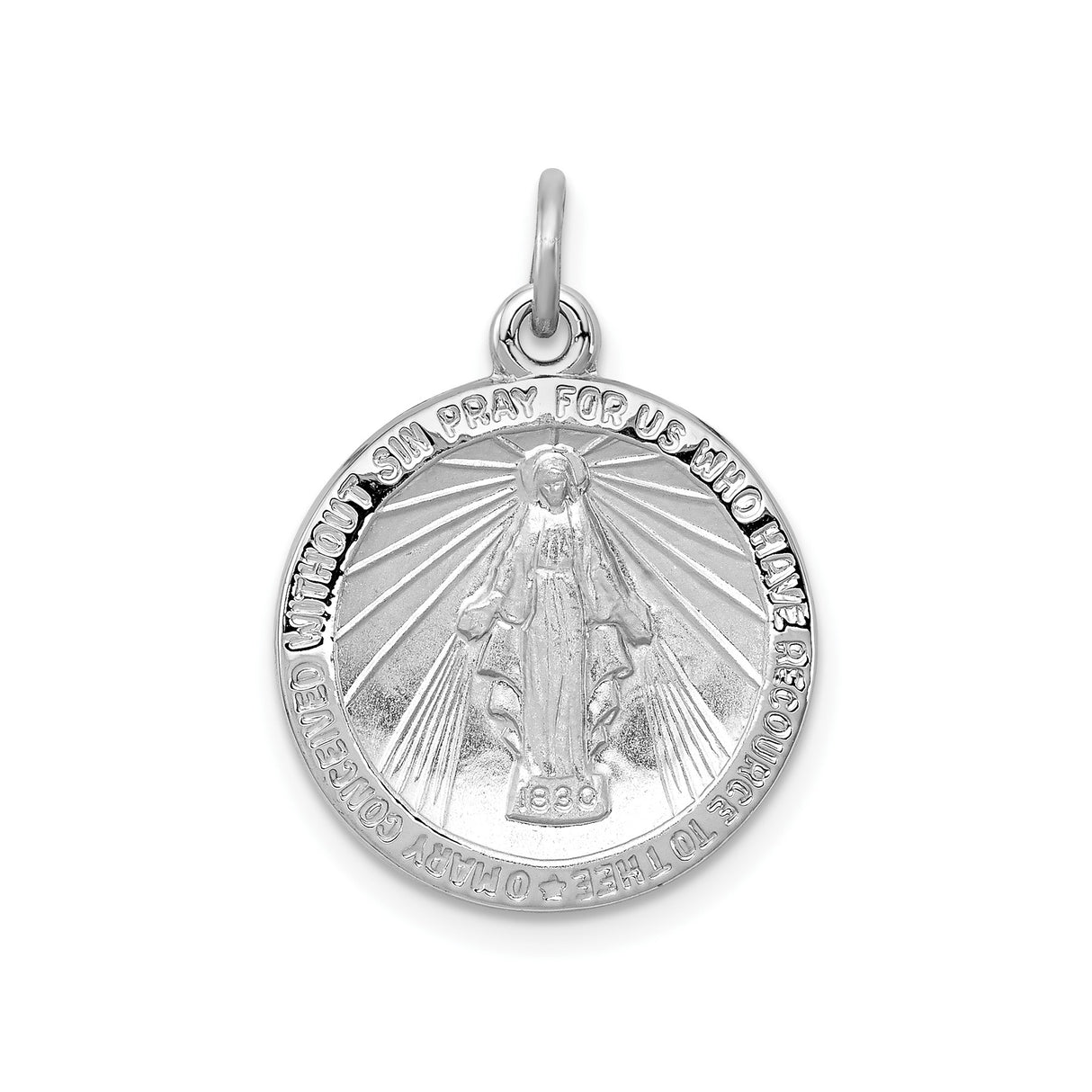 Sterling Silver Miraculous Medal Pendant with Virgin Mary and Rays, Catholic Prayer Jewelry