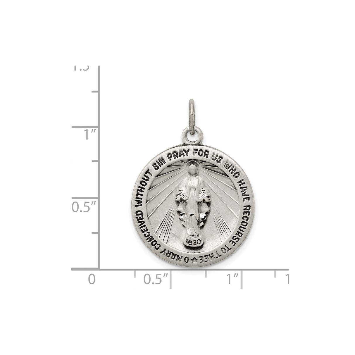Sterling Silver Miraculous Medal Pendant with Virgin Mary Inscription, Religious Jewelry