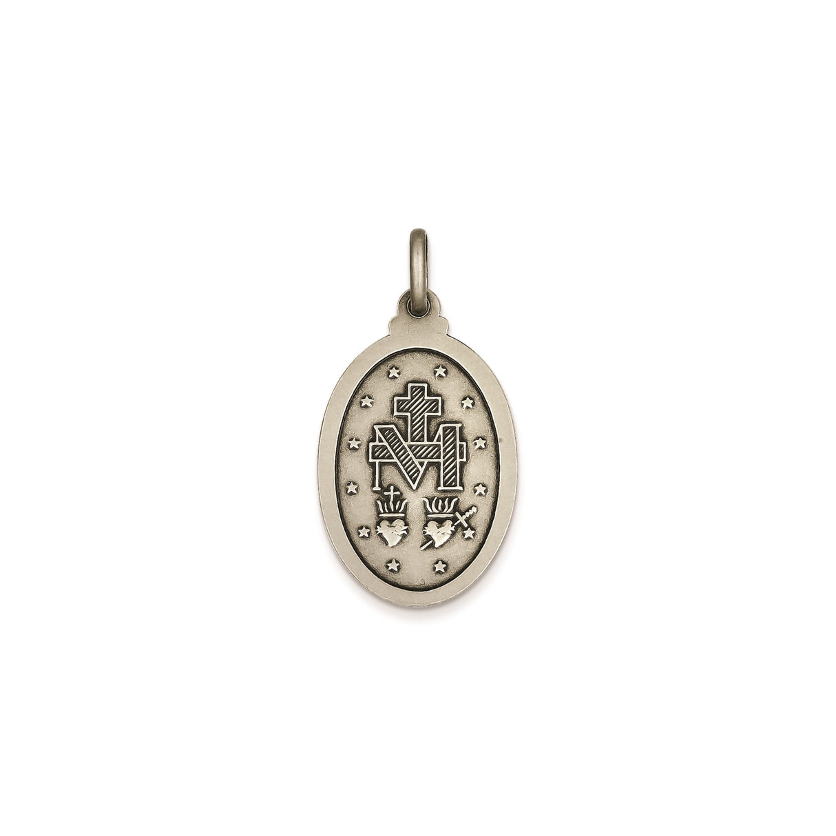 Sterling Silver Miraculous Medal Pendant with Virgin Mary and Inscription