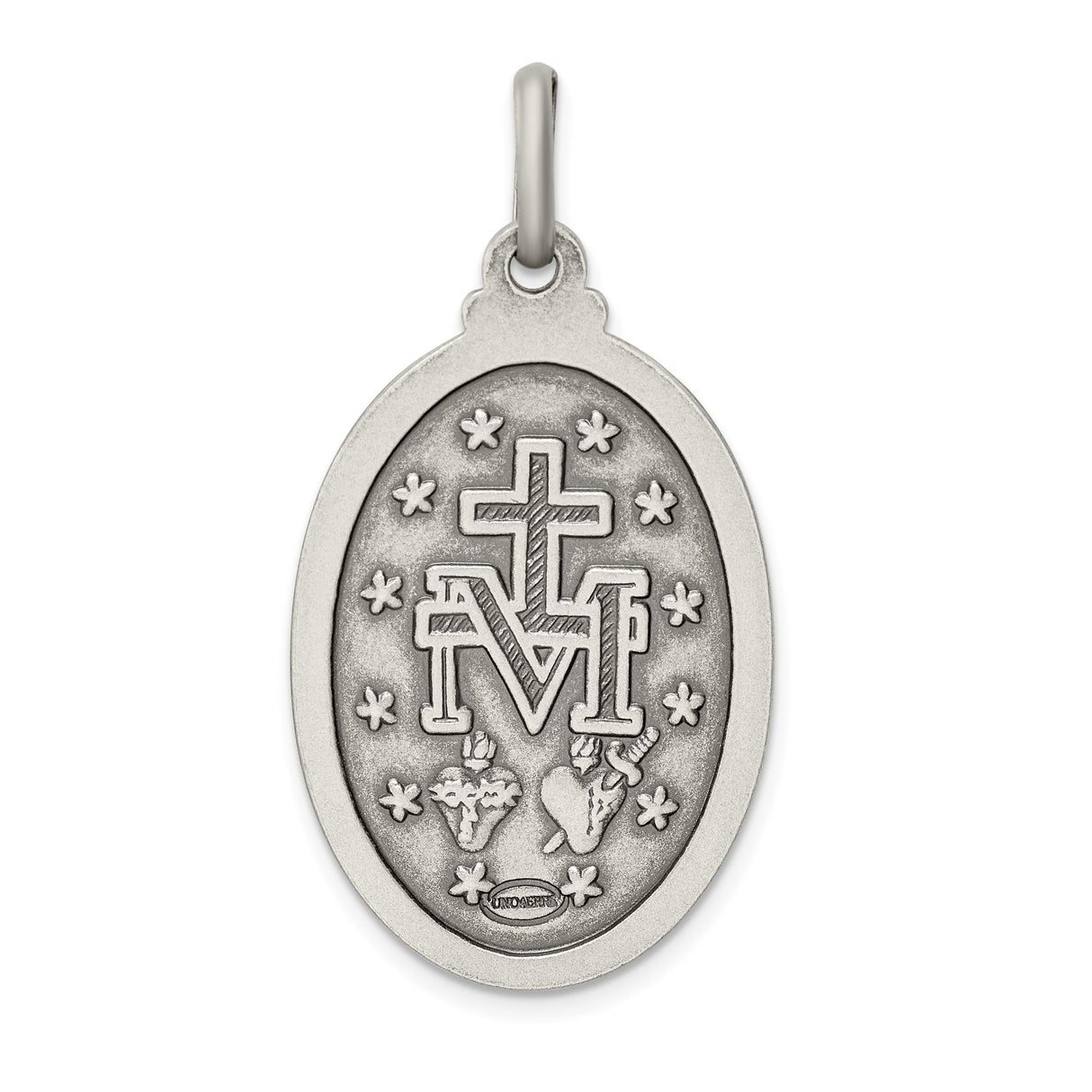 Sterling Silver Miraculous Medal Pendant with Virgin Mary and Inscription