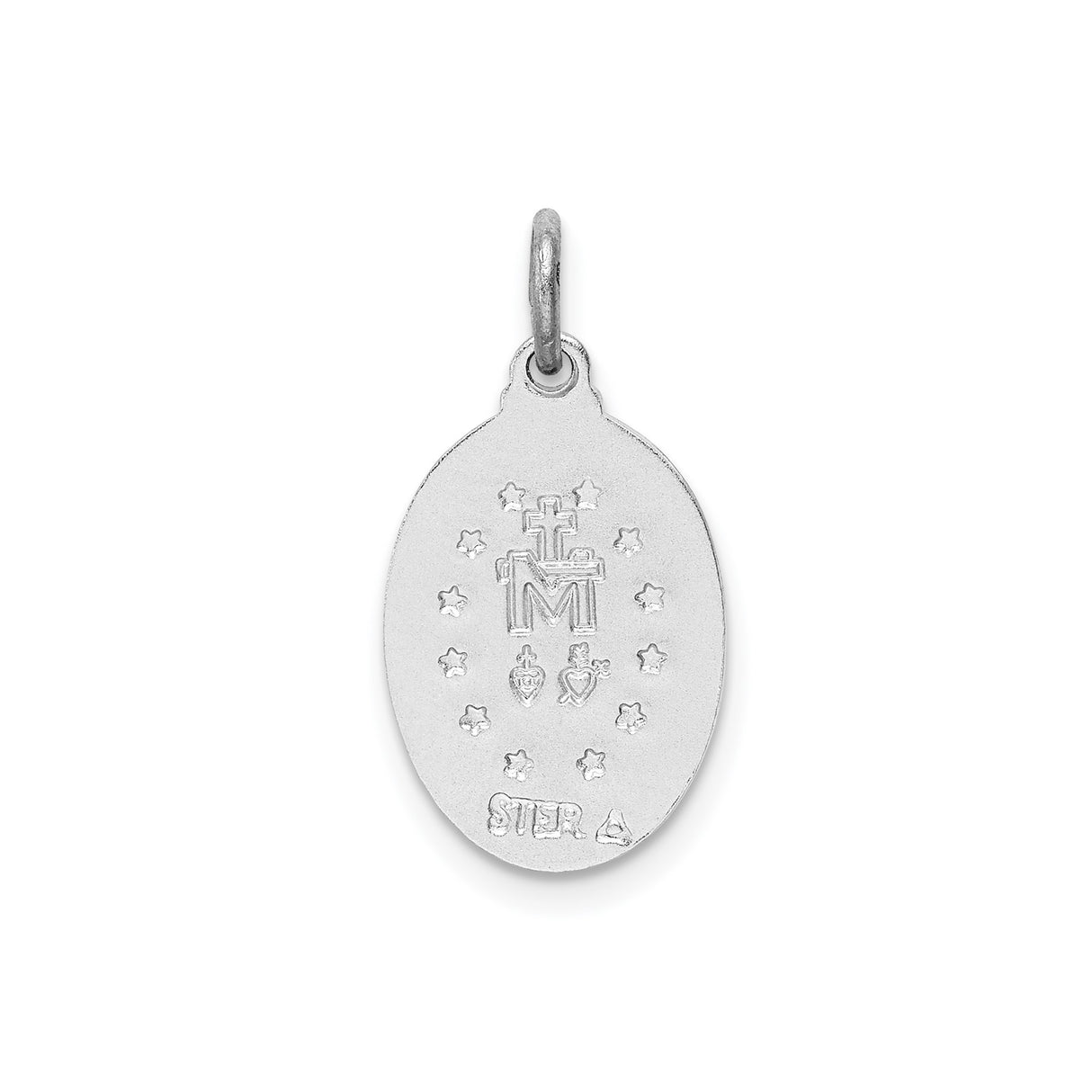 Sterling Silver Miraculous Medal Pendant Featuring Virgin Mary and Prayer