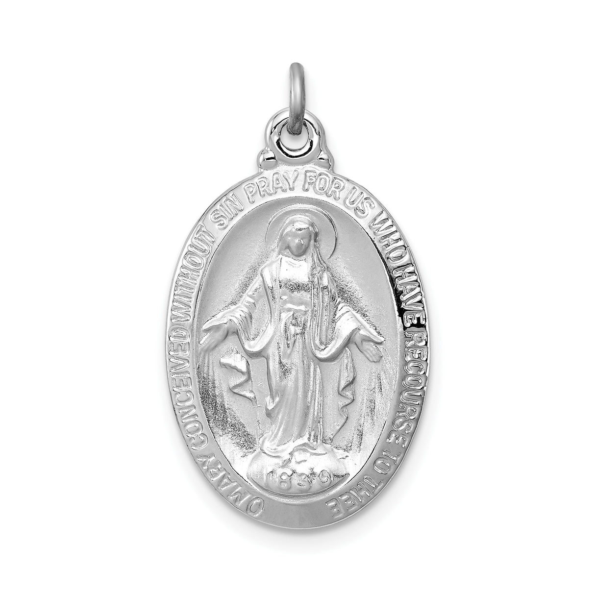 Sterling Silver Miraculous Medal Pendant Featuring Virgin Mary and Inspiring Inscription