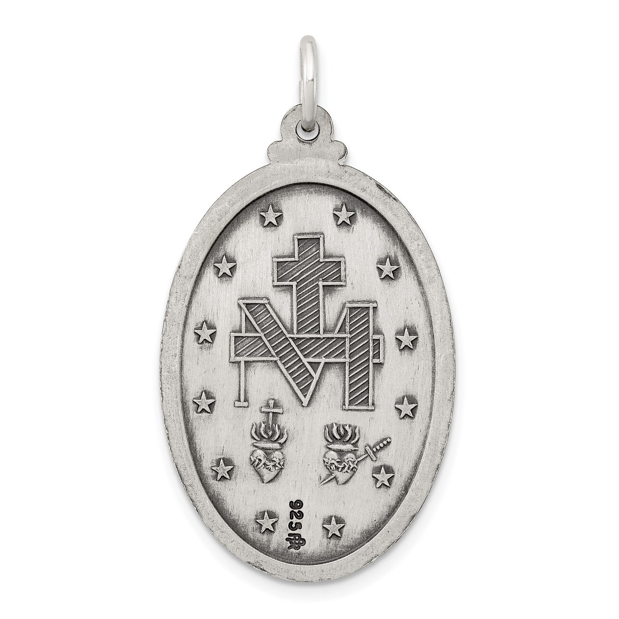 Sterling Silver Miraculous Medal Pendant with Virgin Mary and O Mary Conceived Prayer