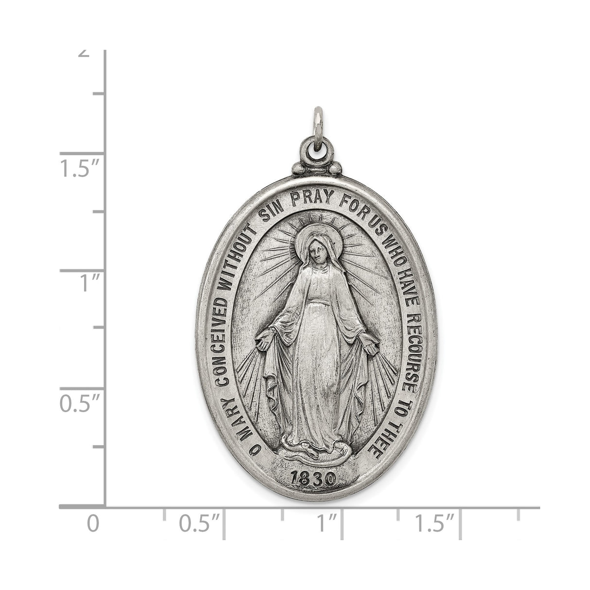 Sterling Silver Miraculous Medal Pendant Featuring Virgin Mary and 1830 Inscription
