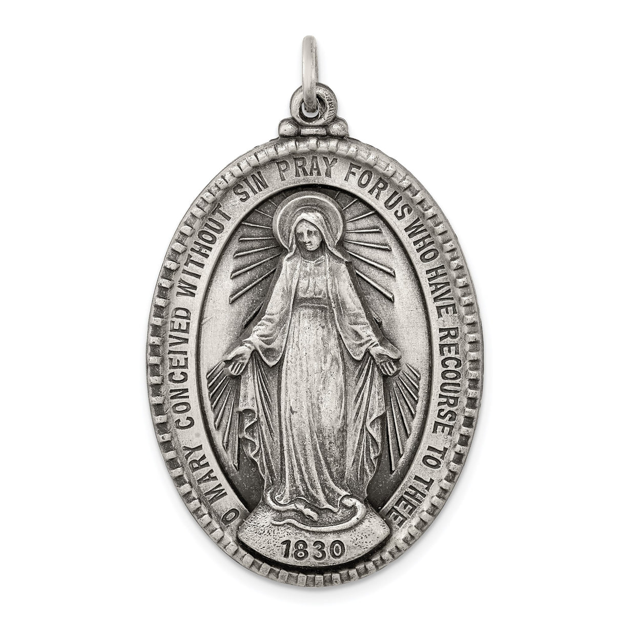 Sterling Silver Miraculous Medal Pendant with Virgin Mary, 1830 Marian Devotional Jewelry
