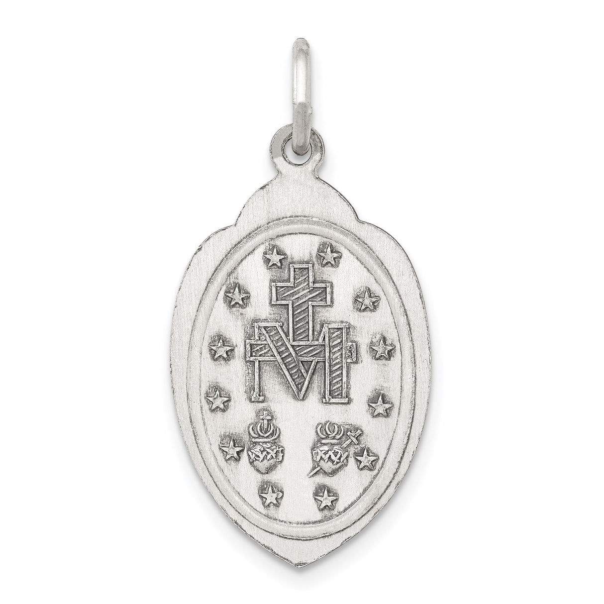 Sterling Silver Miraculous Medal Pendant with Virgin Mary and Prayer Inscription