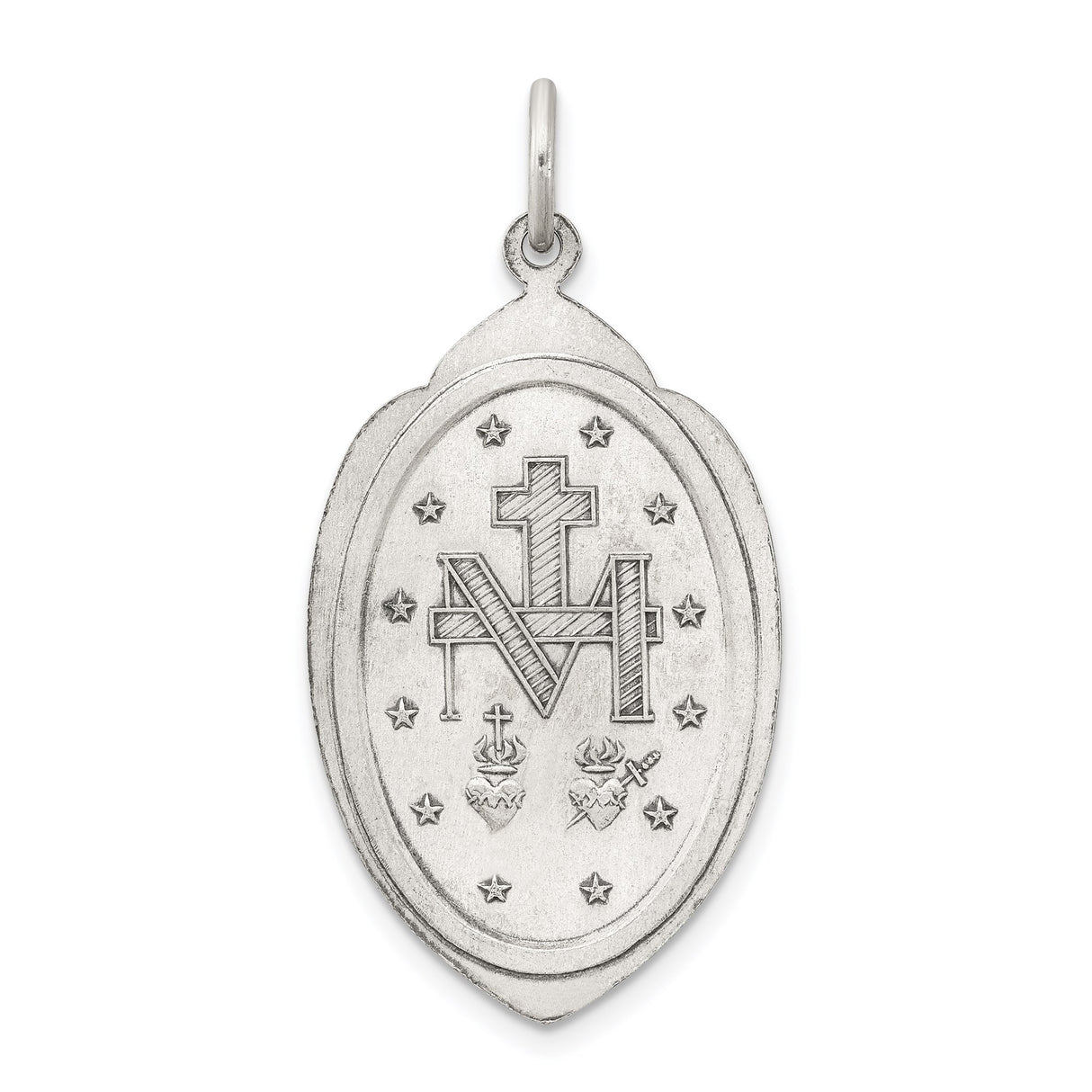 Sterling Silver Miraculous Medal Pendant with Virgin Mary and O Mary Conceived Prayer
