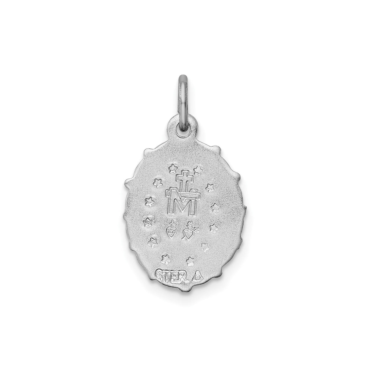 Sterling Silver Miraculous Medal Pendant with Virgin Mary and Inscription