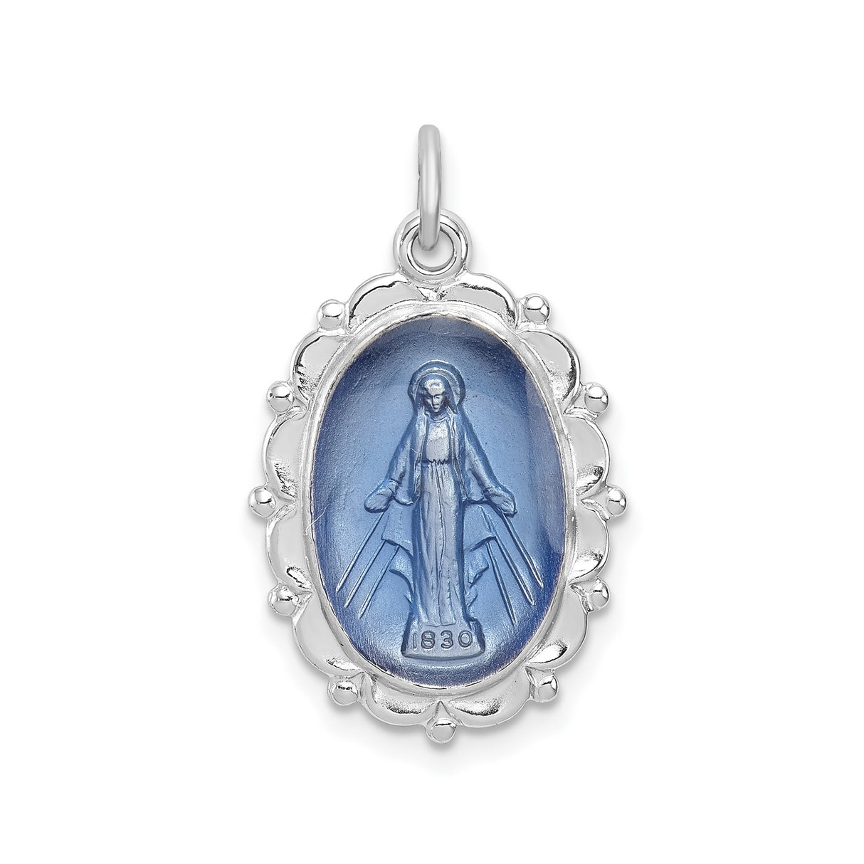 Sterling Silver Miraculous Medal Pendant with Virgin Mary and 1830 Date, Catholic Charm