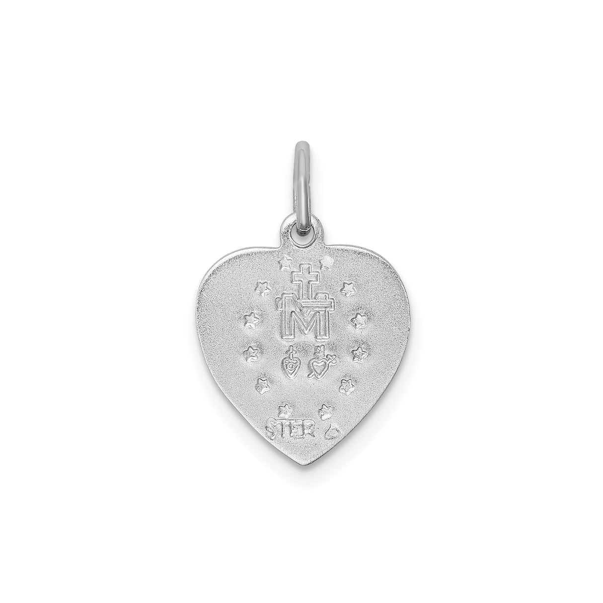 Sterling Silver Heart Pendant with Miraculous Medal and Virgin Mary Prayer Inscription