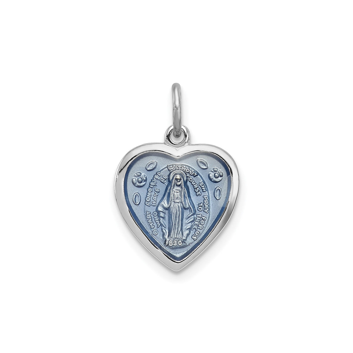 Sterling Silver Heart Pendant with Miraculous Medal and Virgin Mary Prayer Inscription